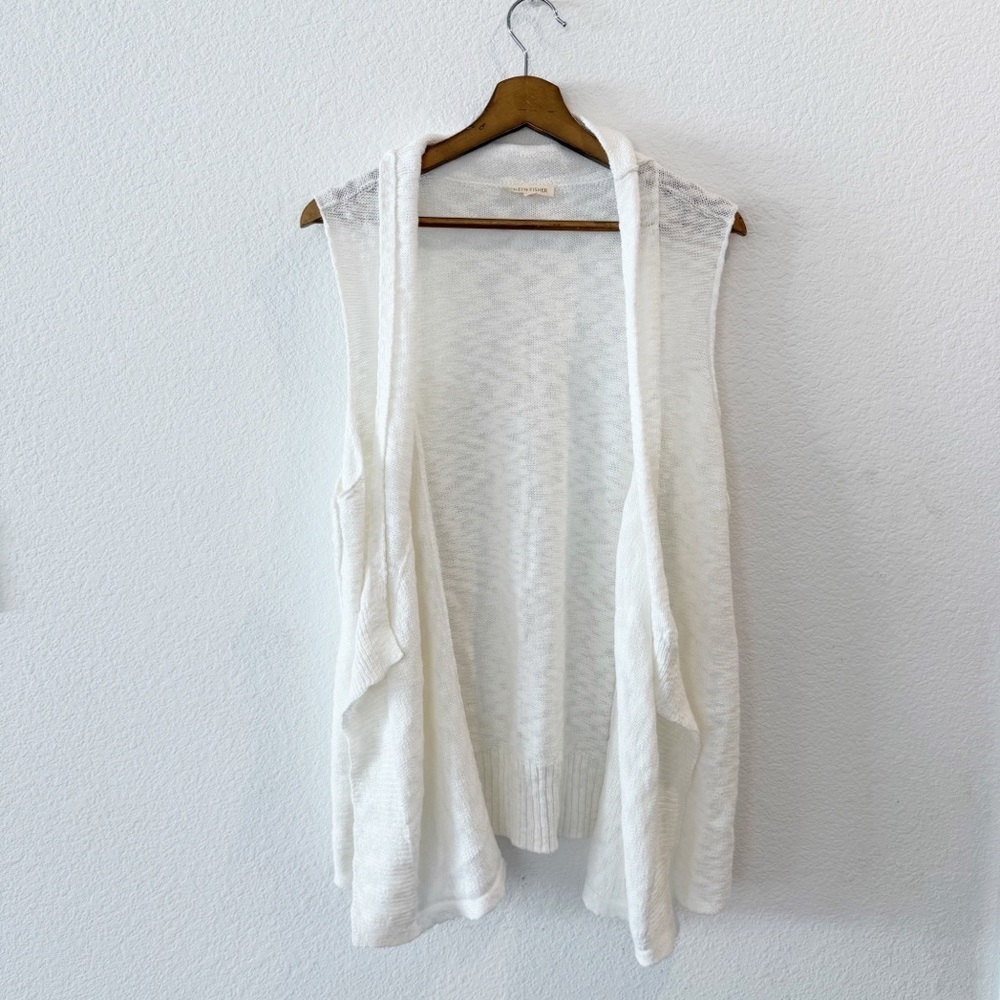 Eileen Fisher- Organic Cotton White Cascading Front Vest/Cardigan- Size XL